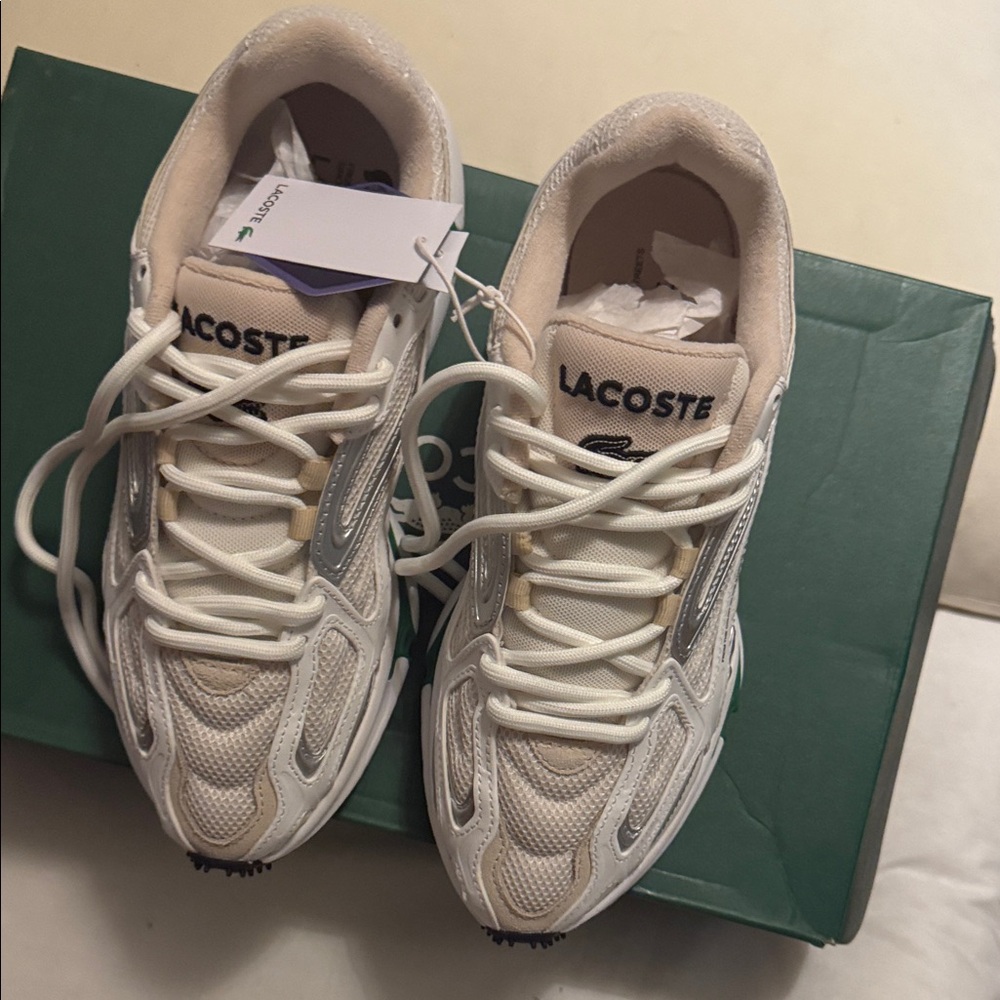 Lacoste White and Gray Athletic Shoes - Picture 8 of 13